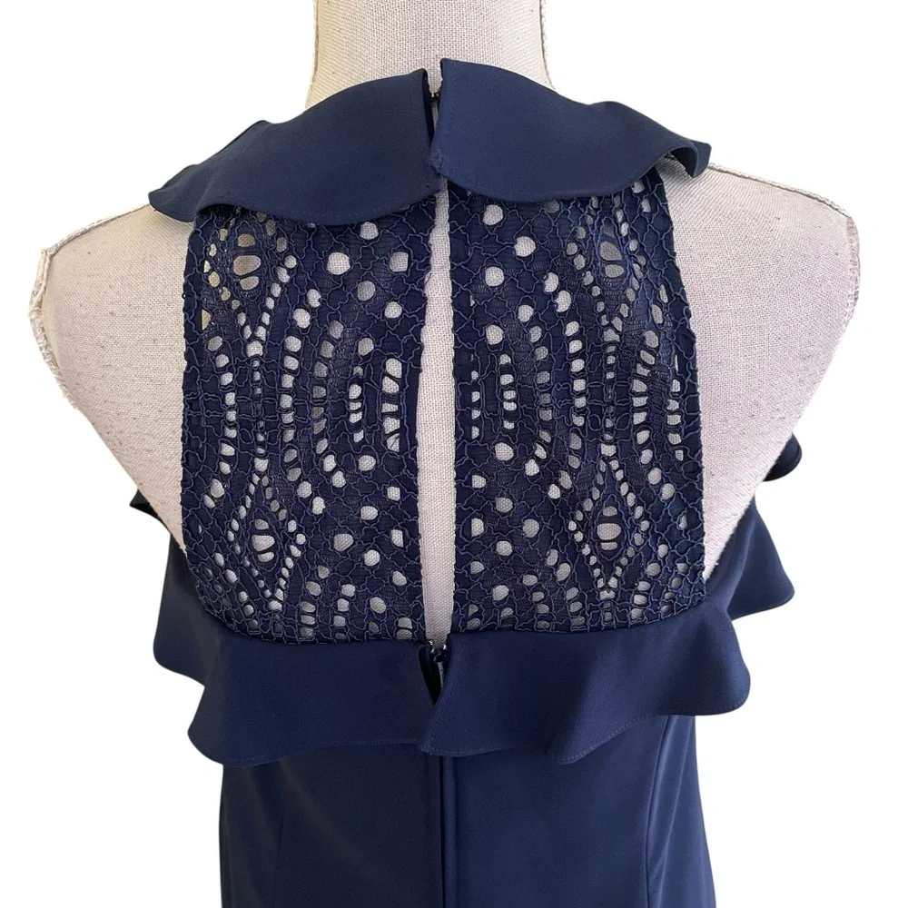 Lilly Pulitzer Navy BlueCrepe Sleeveless Flounce Lace Yoke Britnee Dress 6 - Picture 7 of 12